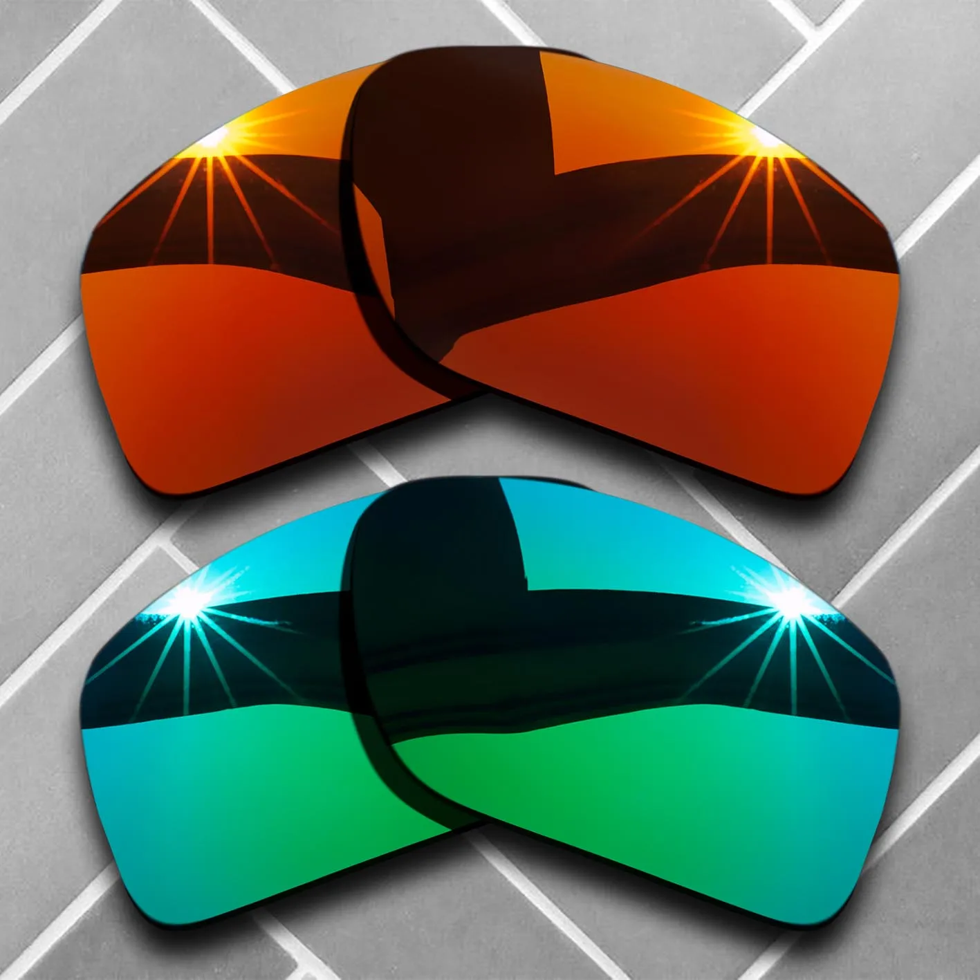 

2packs Fire Red&Green Lenses Replacement For-Oakley Big Taco Polarized Sunglasses