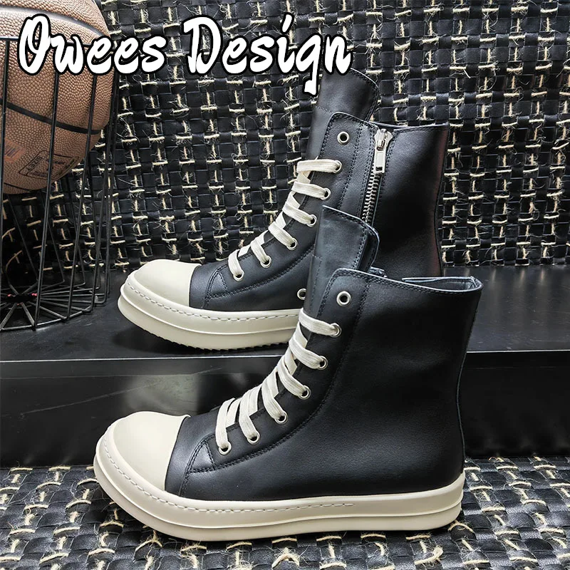 Owees Design Men Women Designer High-TOP Casual Shoes Luxury Trainers Lace Up Zip Sneaker Hip Hop Autumn Streetwear Ankle Boots