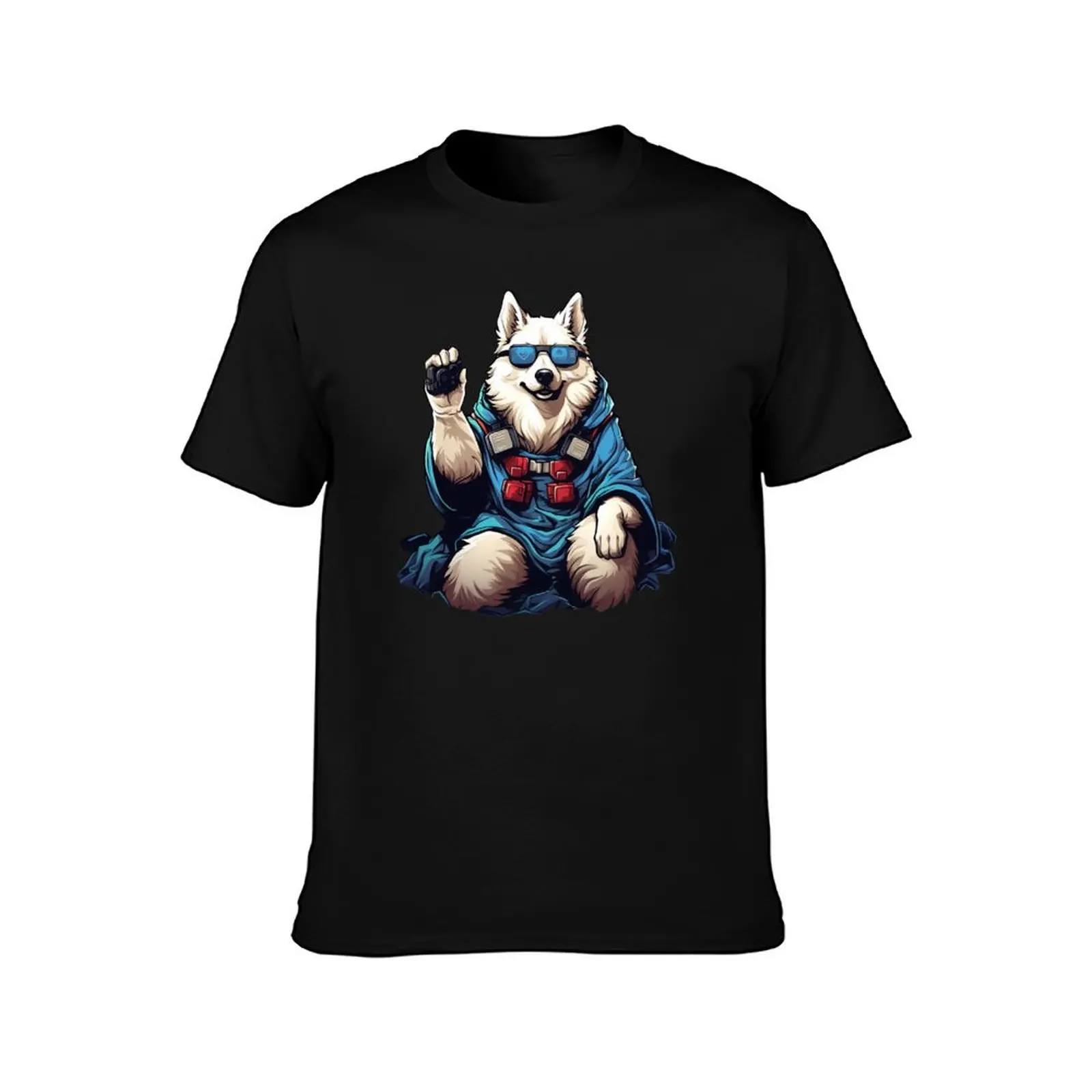 Retro Samoyed Gamer for Dog Dad T-Shirt Basic Solid Tee for Daily Use T-Shirt