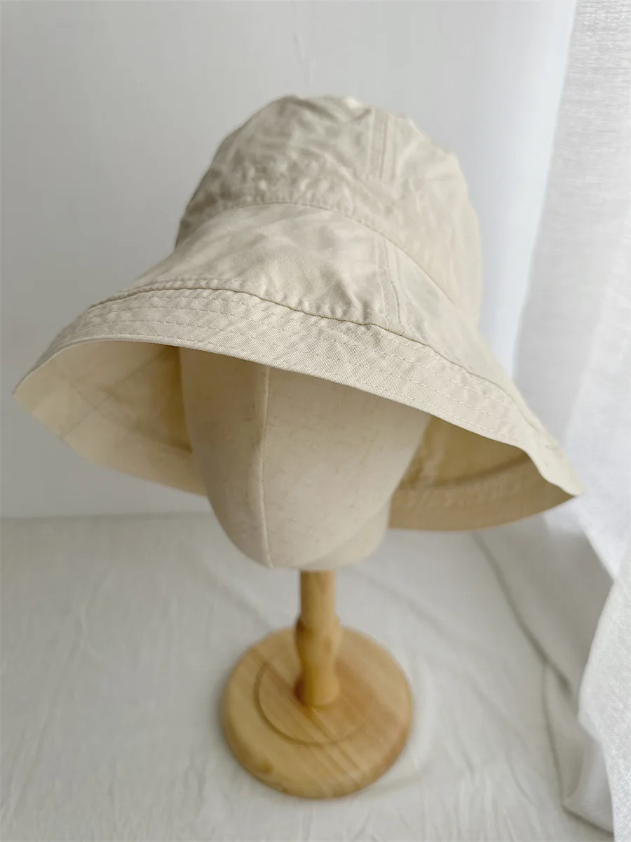 Japanese Style Large Brimmed Sun Hat Breathable Fisherman Hat Versatile 100% Cotton Small Face Outdoor Leisure Bucket Hats