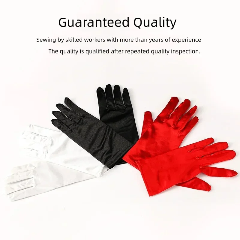 Gants en satin pour fête des patients, longueur du poignet courte, doigts complets, gants de thé, accessoires de mariage