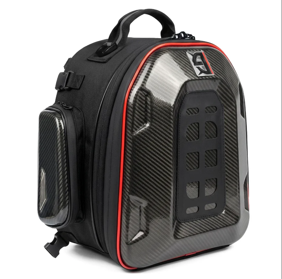 Motorcycle multifunctional rear seat bag riding backpack machine rear bag shoulder full helmet hard shell handbag LED light