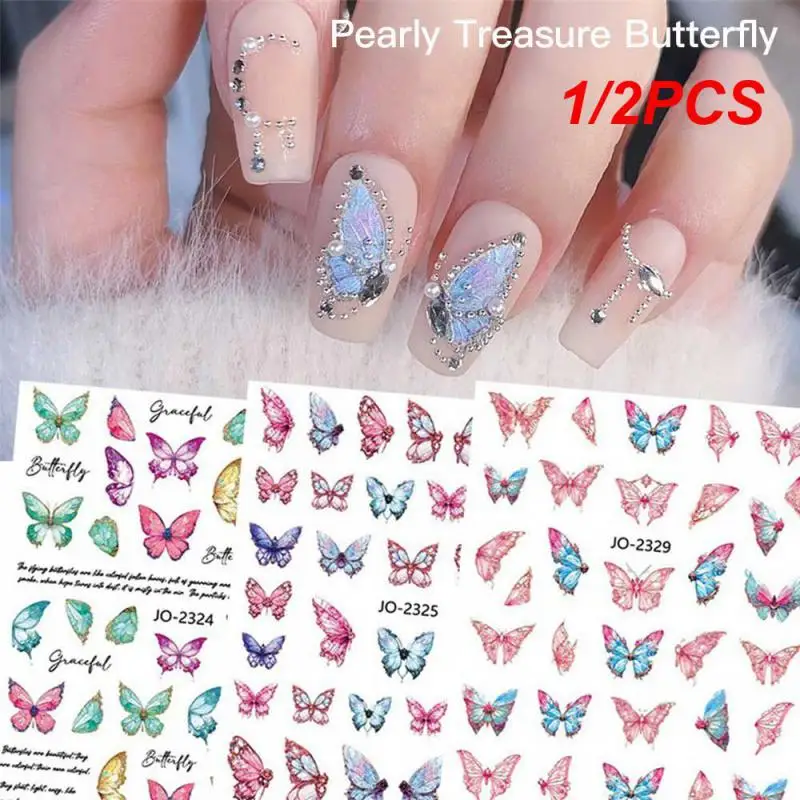 1/2PCS Realistic Butterfly Manicure Stickers Blue Colorful Butterflies Wing Sliders for Nails Tattoos Charms Spring Decor