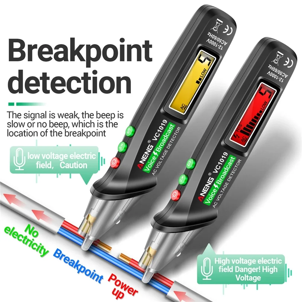 Intelligent Voice Broadcast Tester Pen 12V-1000V Infrared Sensor Position Voltage Circuit Breaker Finder Electric Wire Detector