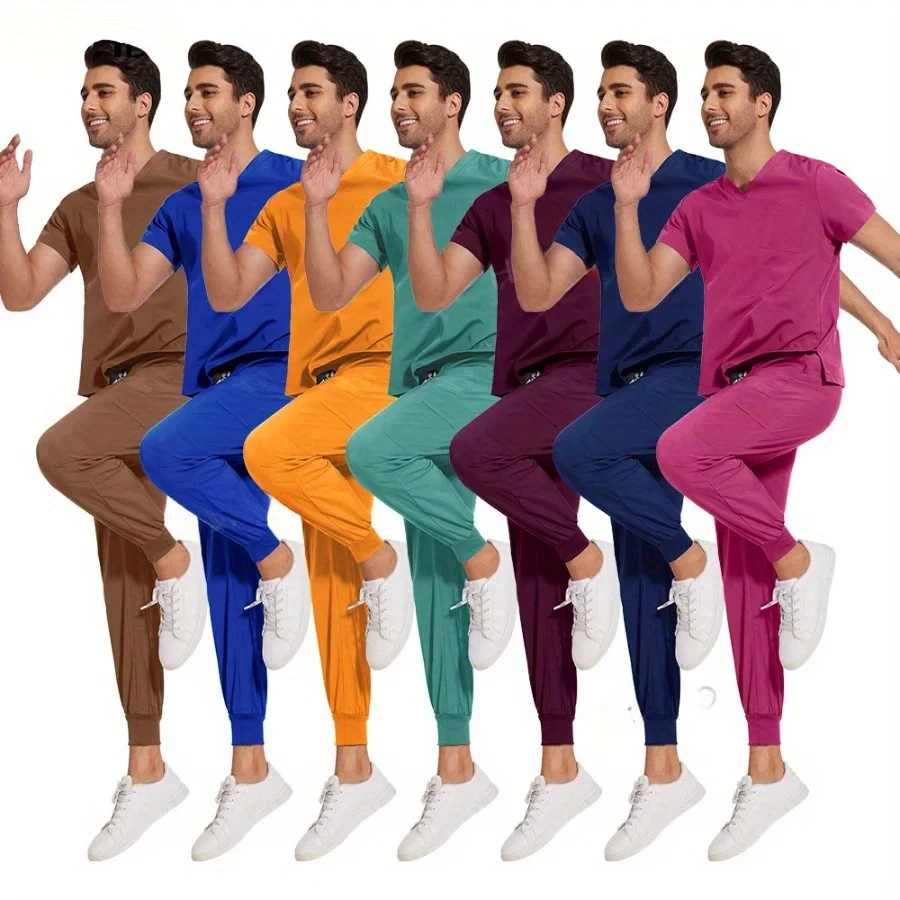 

Universal Nurse Scrub Set V Neck Top Jogging Pants for Doctor Hospital Care Veterinary Uniform