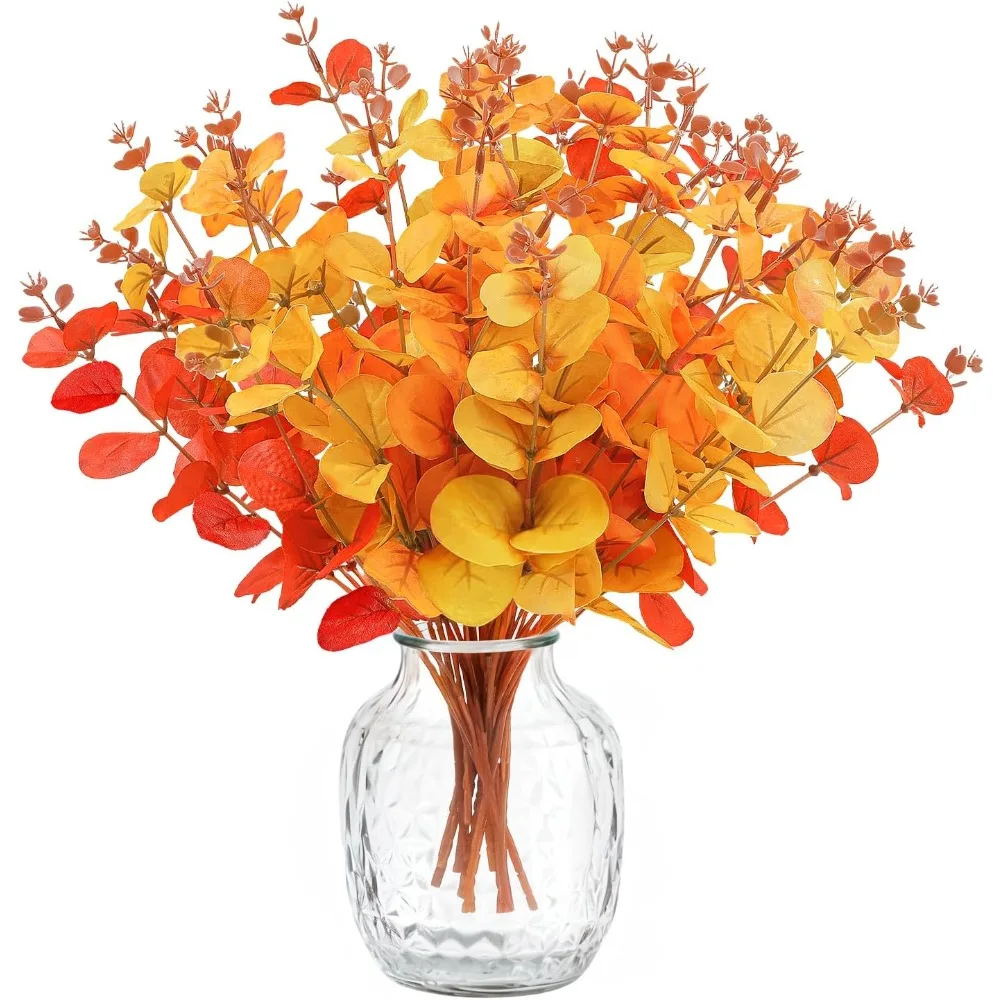 

fall artificial eucalyptus stems leaves, realistic foliage stems leaves branches for autumn thanksgiving centerpiece decoration,
