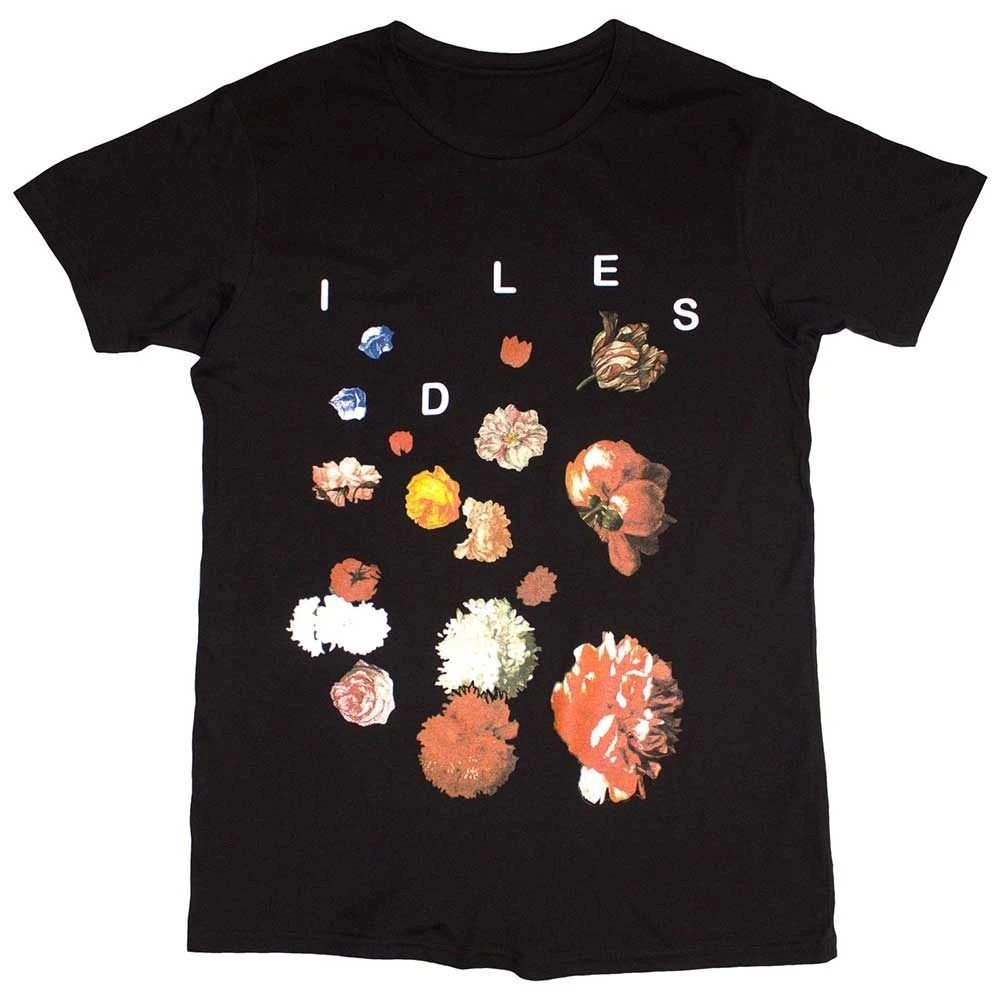Idles Scattered Floral Letters Print Baumwoll-T-Shirt Punk Rock Band Unisex Kurzarm-T-Shirt
