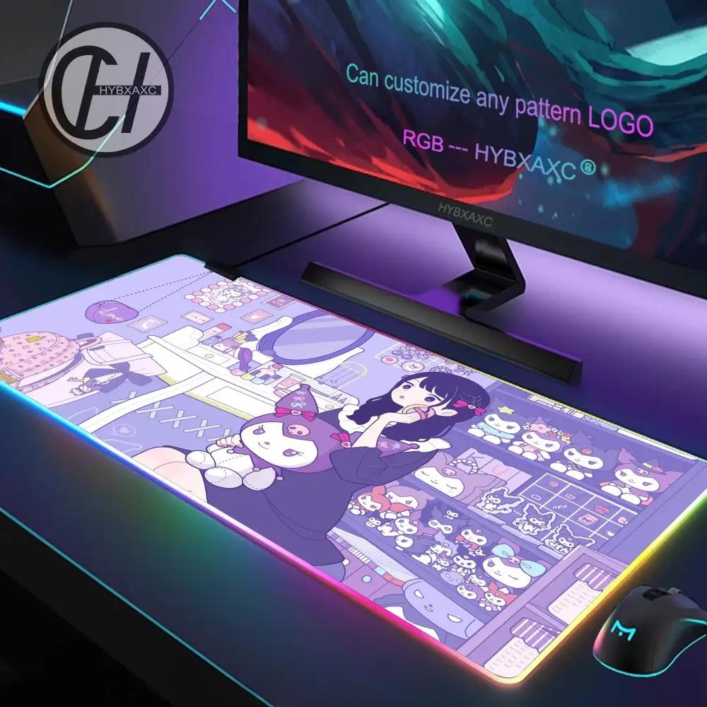 RGB S-Sanrio K-kuromi cute Mouse Pad RGB Gaming Mouse Pad Desk Mat HD Gamer Large LED Light XXL MousePads PC Computer Carpet