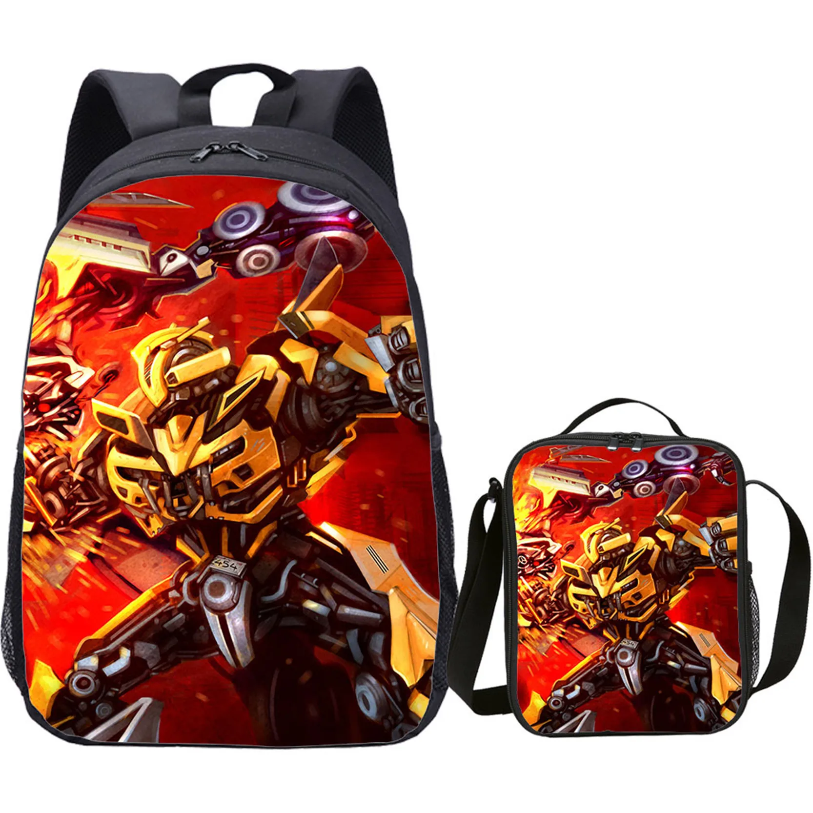 

Kids T-Transformers Backpack with Lunch Bag-B-Bumblebee School Bag Lightweight Travel Laptop Knapsack for Students