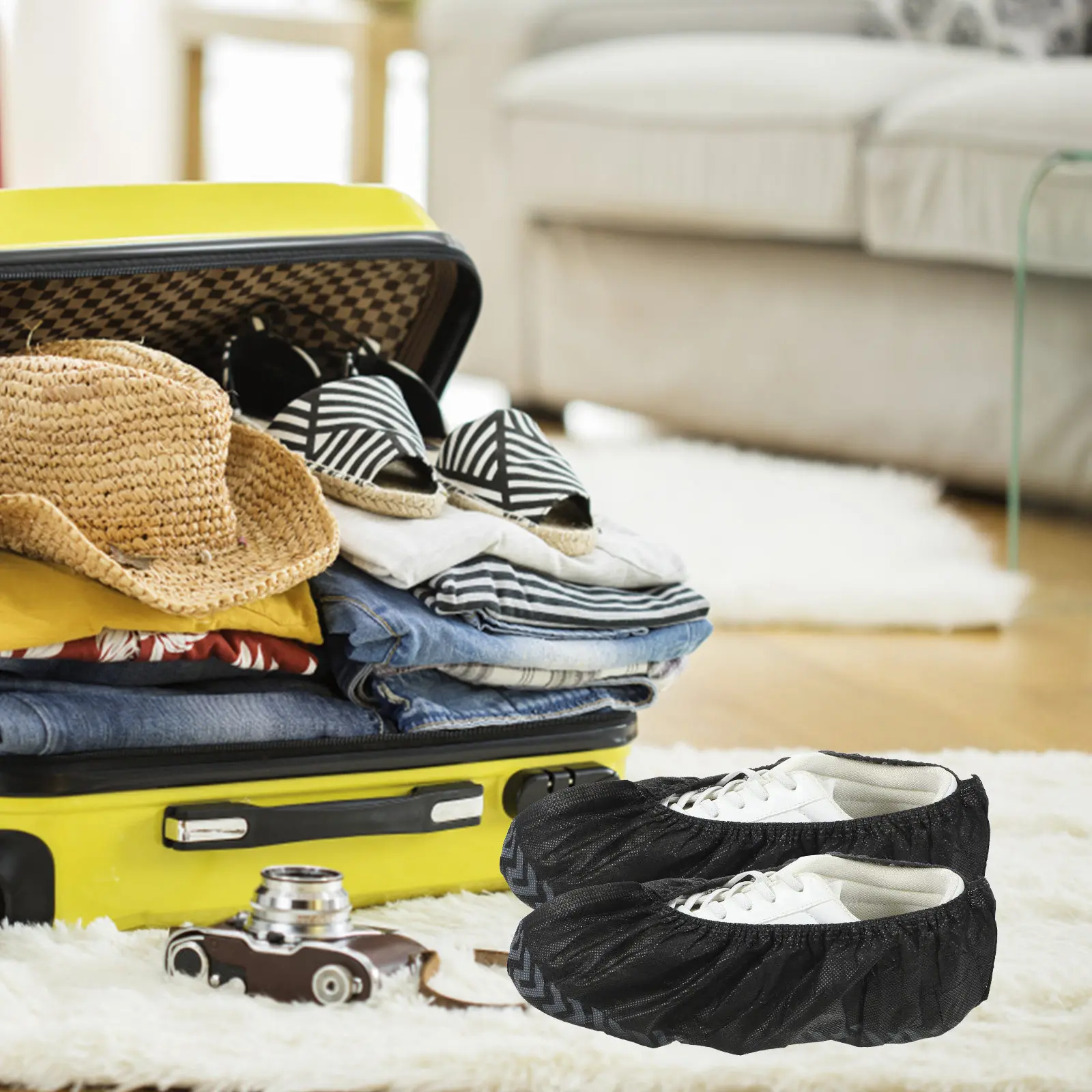 

100Pcs Thick Black Shoe Covers Disposable Non Woven Anti Slip Breathable Elastic Shoe Protectors for Office Travel Use