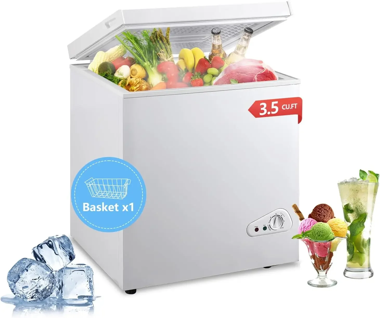 .Ft Deep Compact Freezer, Chest Freezer with a Removable Basket 7 Gears Adjustable Temperature Control(-18°F to -46°F) for Garag