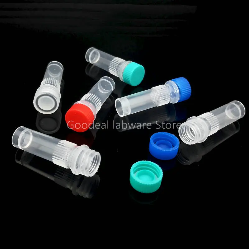 500pcs/lot Lab 1ml PP Cryovial Tubes with silicone gasket thread Cap（Color Random）, Freezing Tubes without Scale，Sample vial