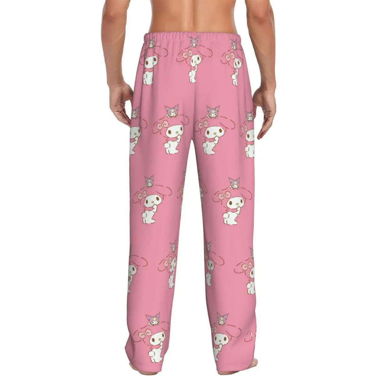 Custom Printed Men's Melody Pajama Pants Pink Rabbit Sleepwear Sleep Lounge Bottoms with Pockets