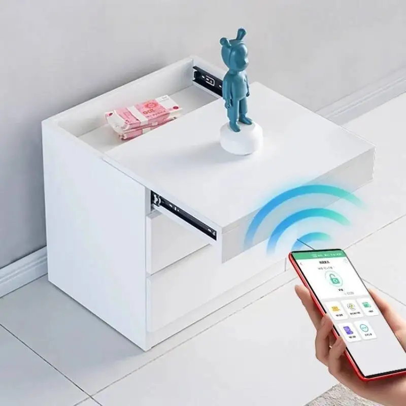 App or magnetic card bedside table Hidden anti-theft drawers Storage locker side table nordic mesita de noche bedroom furniture