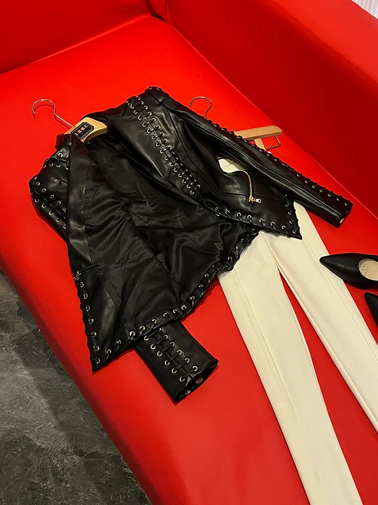  Heavyweight Rope-Bound Faionable Leather Jaet Sli Suit Jaet Outerwear A20655 for Young Women