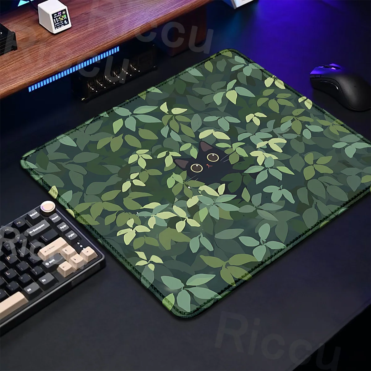 Kawaii Black Cat Mousepad 18x22cm Aesthetic Plant Nature Laptop XS Mice Pad Small Size Gaming Deskmat Cute Green Non-slip Carpet