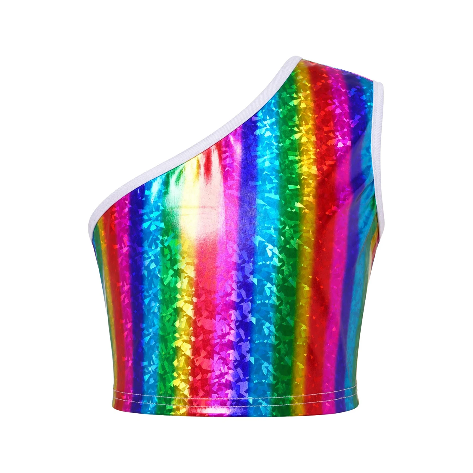 Kinder Jungen Ärmelloses Glänzendes Crop-Top Mädchen Hip-Hop Jazz-Tanz-Oberteil Einschultriges Metallic-Crop-Top Jazz-Tanz-Auftrittskostüm – Detail 20