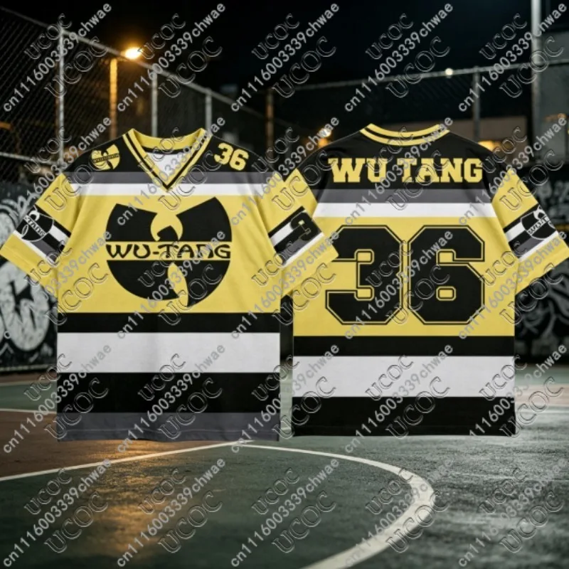 Vintage Wu-Tang Clan 36 Graphic Mesh Jersey Y2K Oversized Short Sleeve Tshirt Summer Breathable Hip Hop Sports Tops for Women