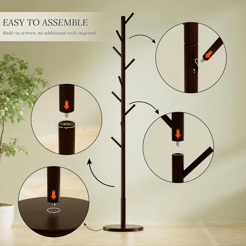 رف معطف خشبي قابل للتعديل مع 9 خطافات لتخزين الملابس والحقائب والقبعات متعدد الاستخدامات