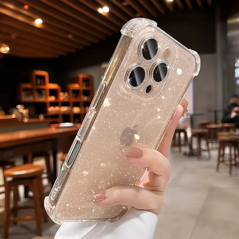 Luxuriöse, glitzernde, transparente Silikonhülle für iPhone 16, 17 Pro Max, 17 Air, 13, 12, 11, 14, 15 – stoßfeste, weiche Silikonhülle.