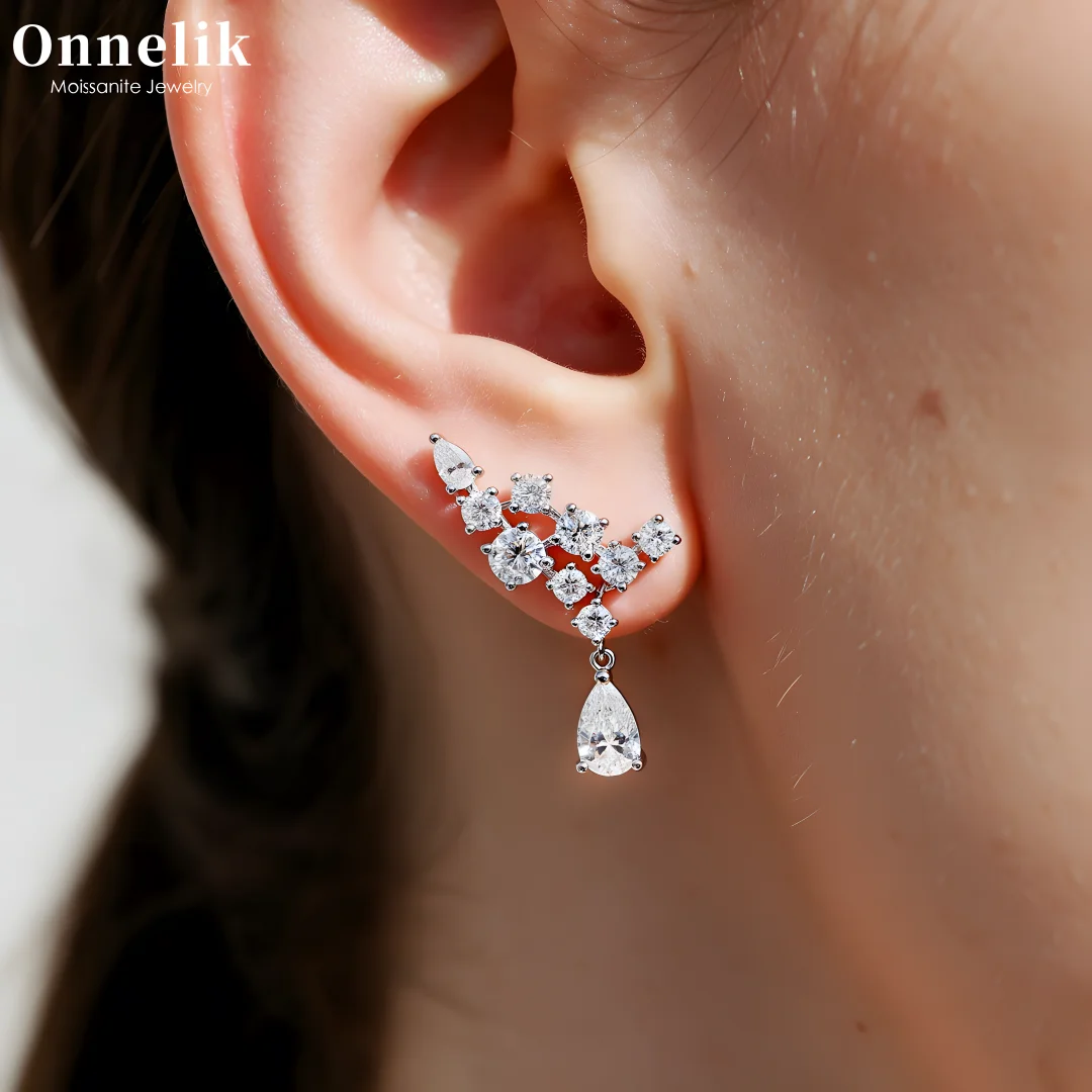 Onnelik D-VVS1 1CT Full Moissanite Stud Earrings S925 Sterling Silver Sparkling Engagement Wedding Fine Jewelry Gift for Women