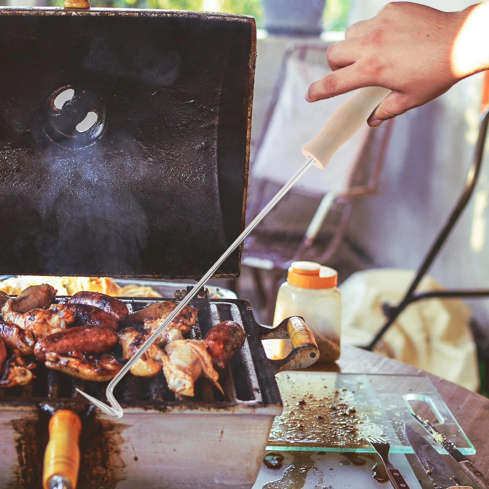 

4Pcs Wood Handle Bbq Tools Rustic Charm Easy to Clean for Outdoor Kitchen Grilling Camping Utensil Grip Wooden Handle Kitchen