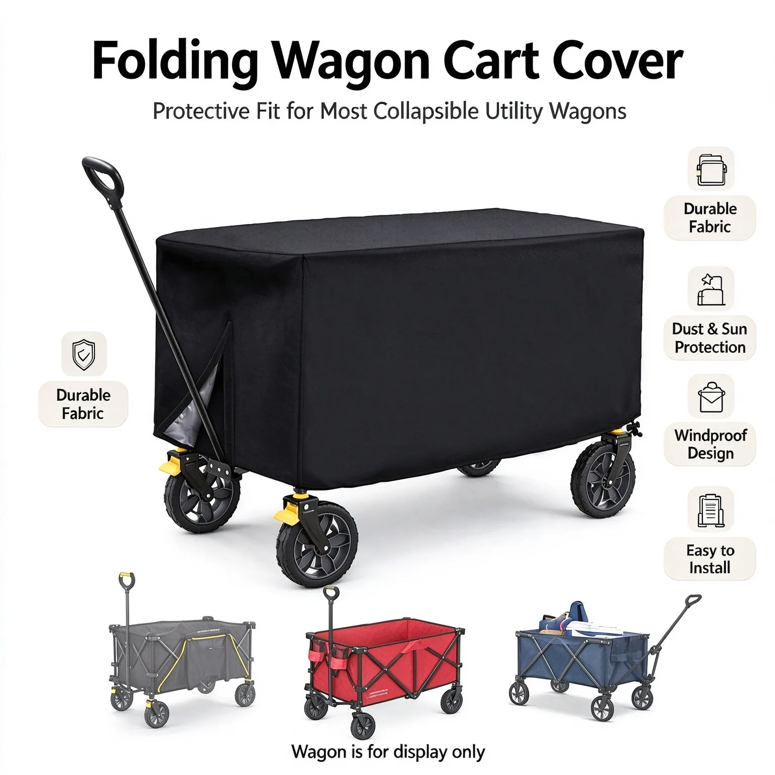 Black Dust Cover for Folding Camping Wagon Cart Made of Weather Resistant Oxford Cloth Sun Protection 97x56x51cm 137x56x61cm
