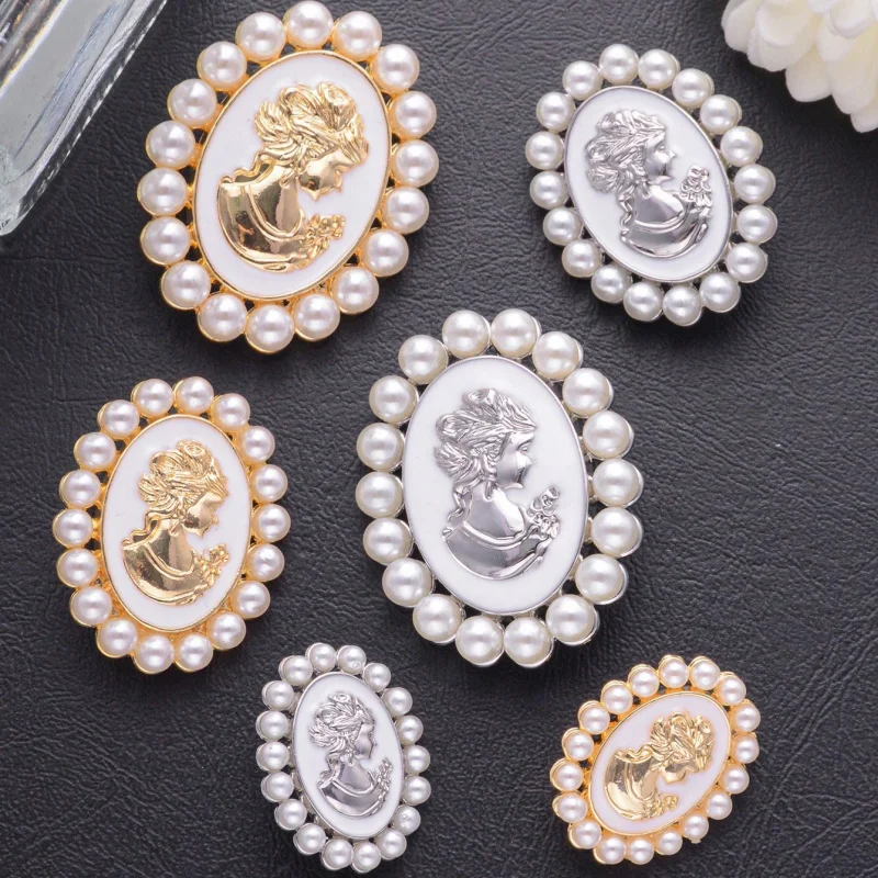 

5 шт., винтажный жемчужный значок на голову, пуговицы, классические красивые овальные портретные украшения, подарки для женщин, ретро вечерние офисные аксессуары