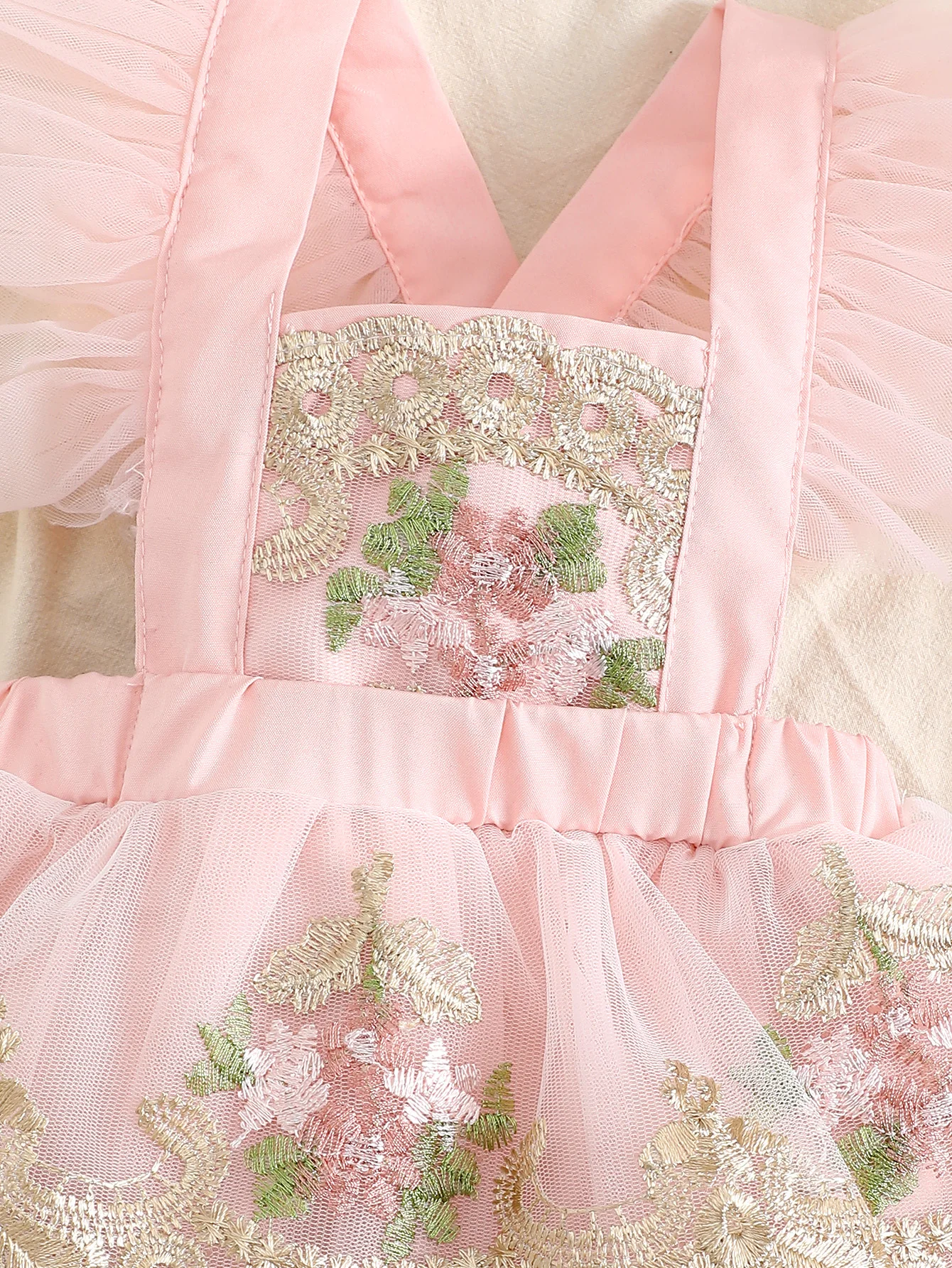 3-24M Summer Style Baby Girl Fashion Halter Embroidery Shoulder Mesh Design Sense Flying Sleeve Jumpsuit With Cute Bow Headband