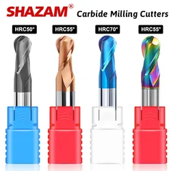 SHAZAM-fresadora CNC de R0.5-R6.0mm, máquina de fresado HRC50/55/70, fresas de bola de carburo de 2 flautas para procesamiento de acero/aluminio