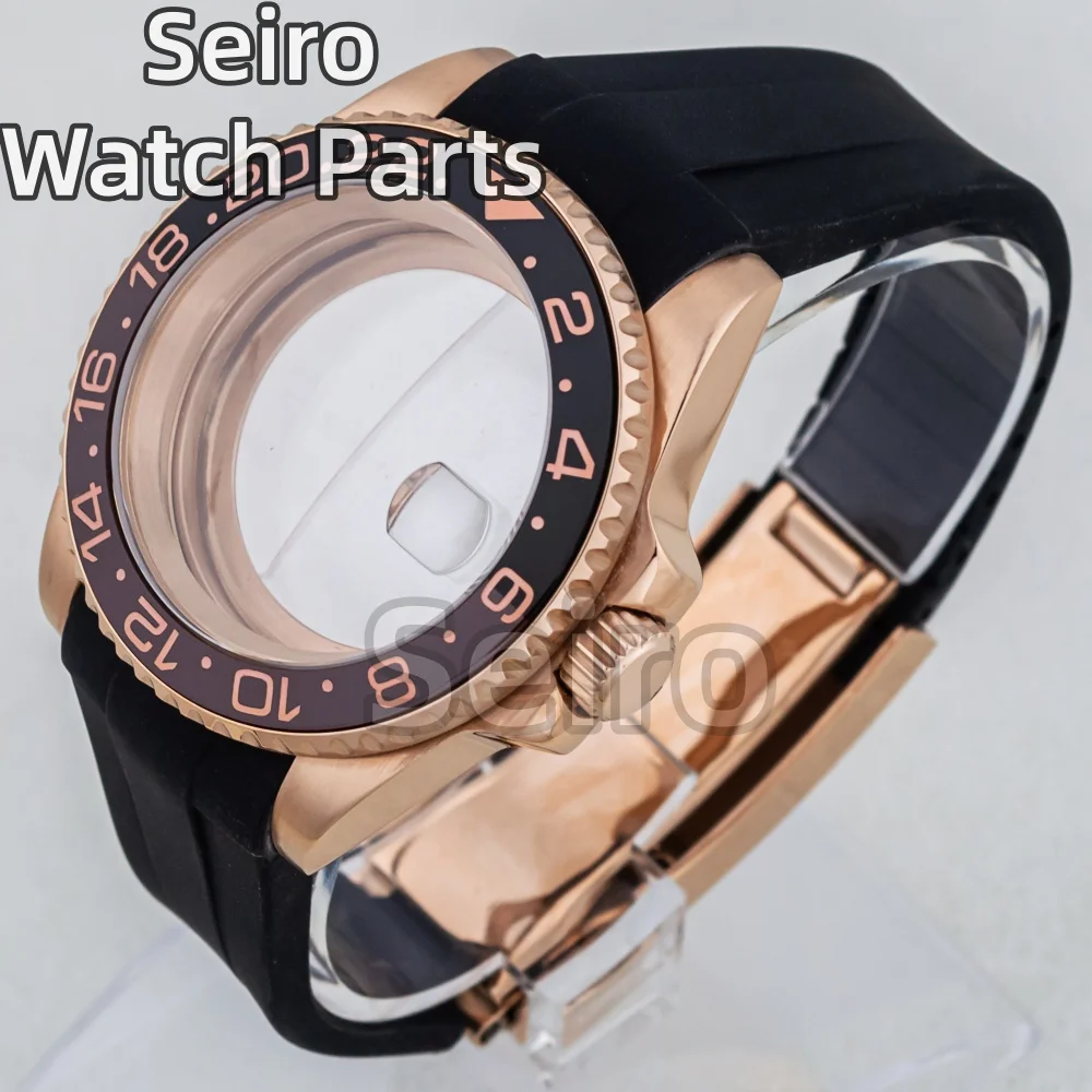 

Rose Gold PVD 40mm NH35 Watch Case Sapphire Glass Rubber Bracelet for SUB GMT NH34 NH35 NH36 Automatic Movement 28.5MM Dial Case