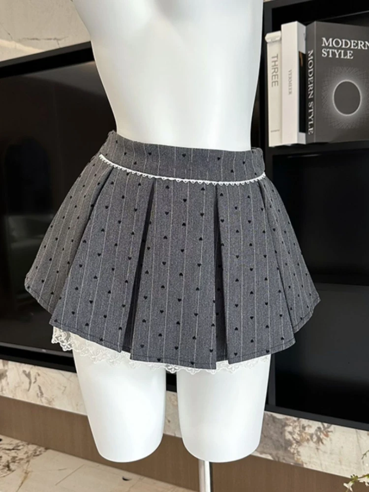 Elegant French Dots Striped Bow Mini Skirts Office Lady Causal Lace Design 2000s Outwear Skirts Korean Fashion 2024 Summer Chic