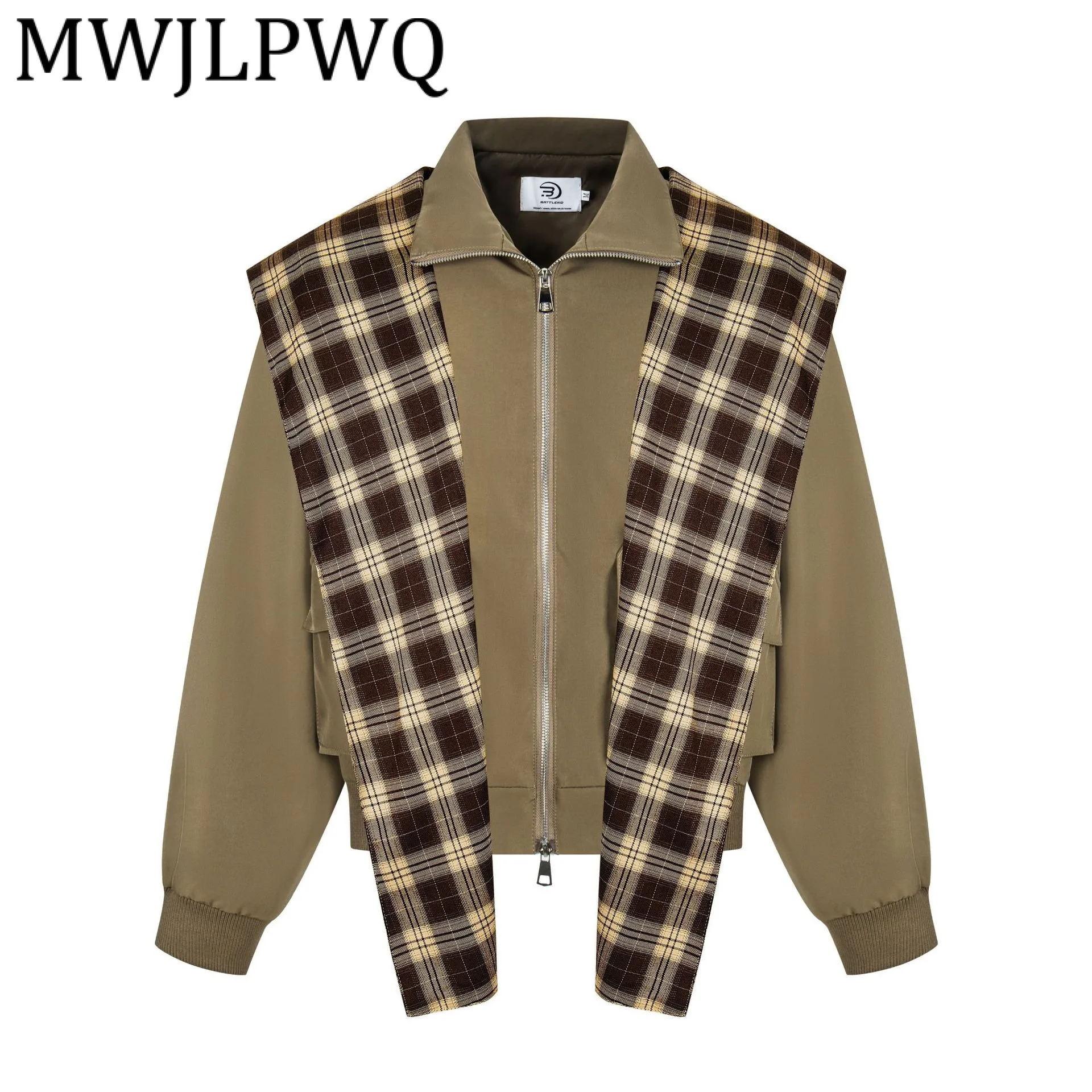 

MWJLPWQ Three-Dimensional Deconstructed Detachable Plaid Functional Jacket Male American Style Modish 2025 Autumn New Tops 21628