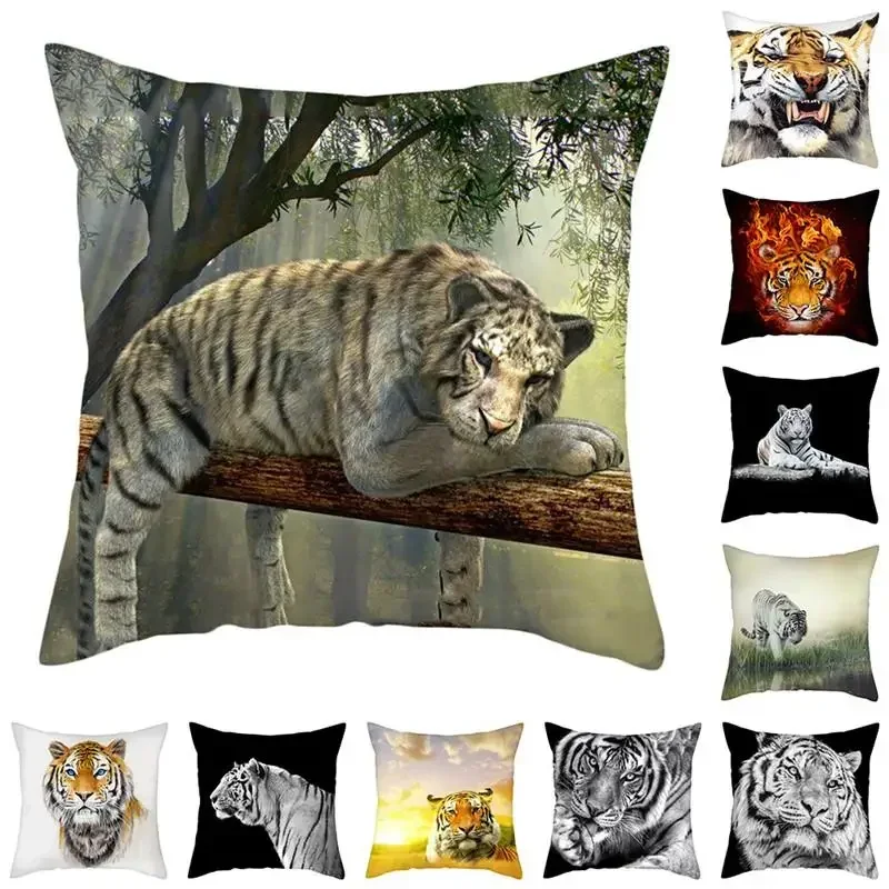 Tiger Lion Picture Pillow Case Animal Throw Cover for Home Bedroom Sofa Decorative Cushion