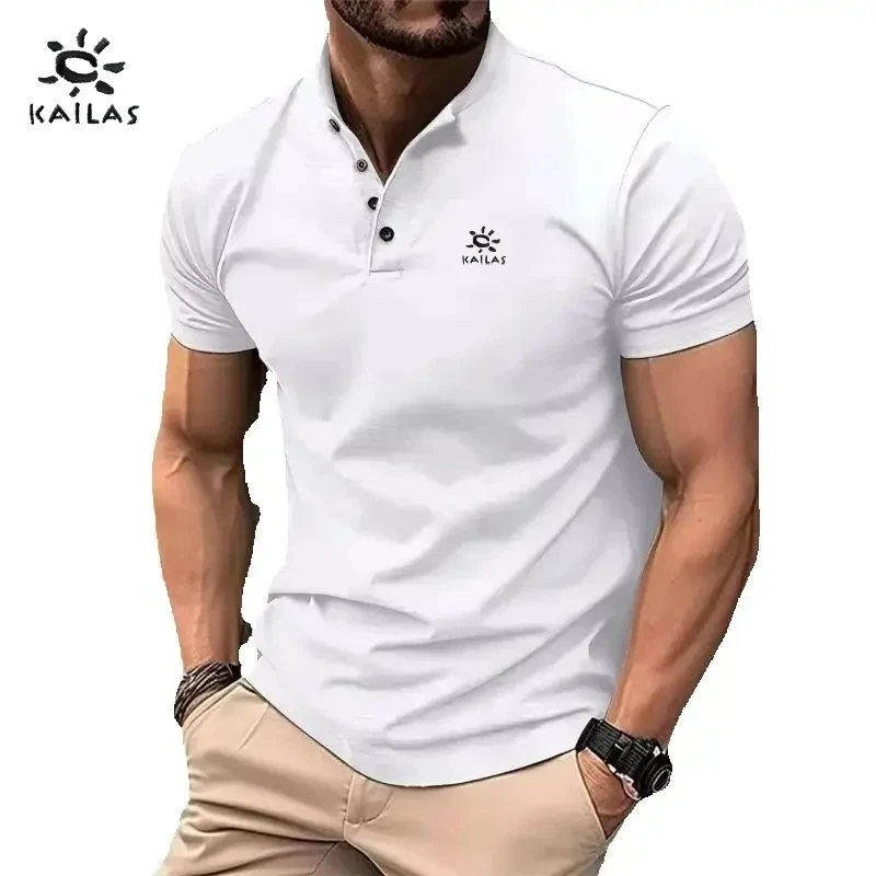 

Men's New High-quality Embroidered Logo Short Sleeved Henry Polo Shirt, Summer Fashion Casual Breathable Cool Top
