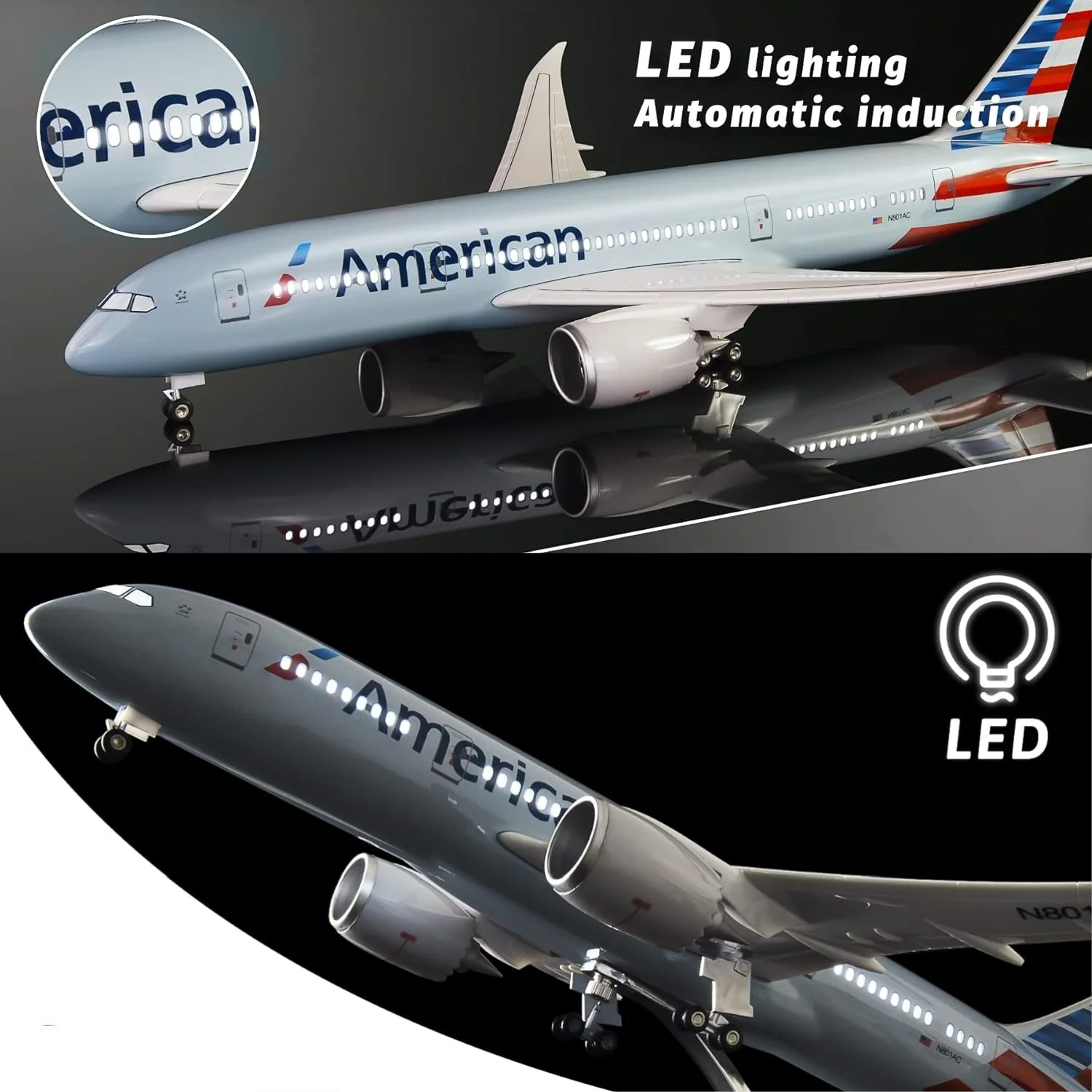 

Aviation Aircraft B787 American Airlines 47CM Airplane Model Resin 1/130 Scale Plane With Landing Gear Enthusiasts Collection