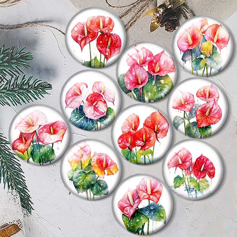 

Anthurium Flower Watercolor 12/18/20/25mm glass cabochon bracelet pendant rings for jewelry demo earrings back Making findings
