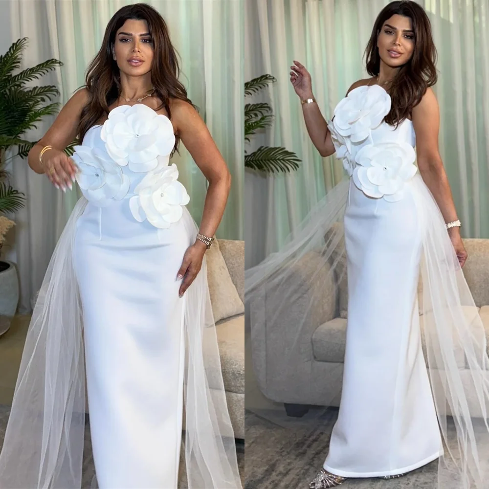 

Customized High Quality White Jersey Evening Dress Classic Strapless Sleeveless Homecoming Dresses Elegant Vestido De Festa