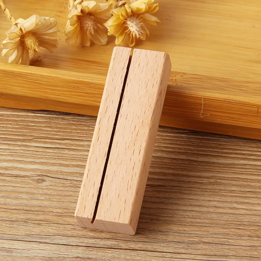 Wood Business Card Holder Office Desk Wooden Photo Stand Name Memo Clips Organizer Storage Dinner Party Decor