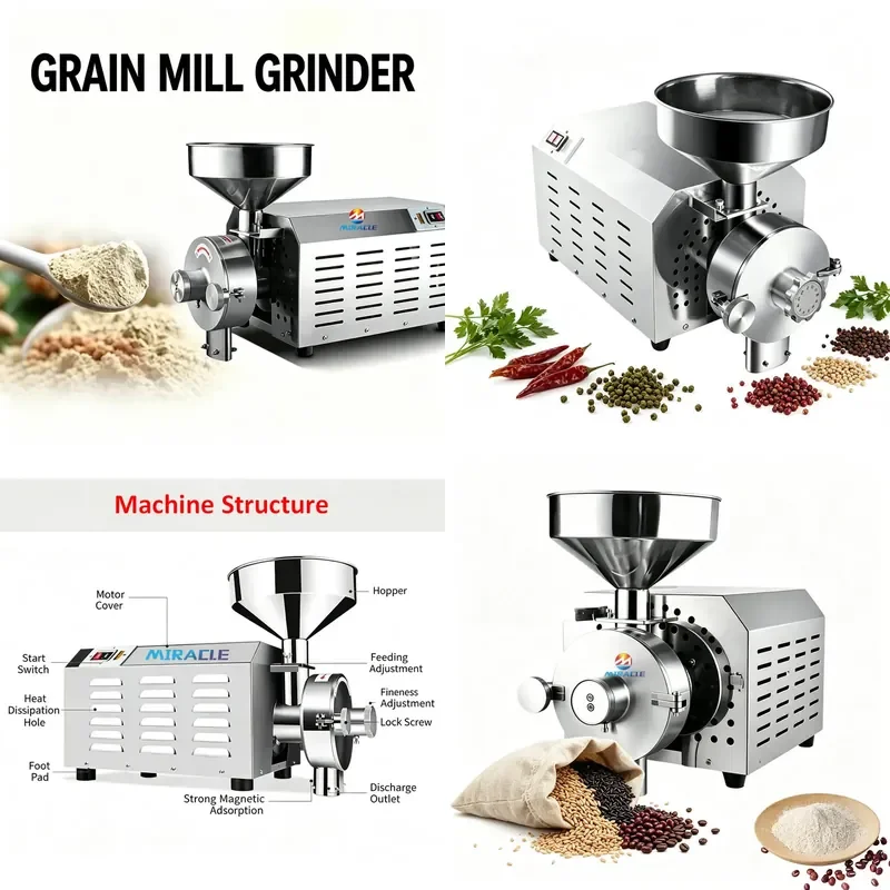 Small Commercial Flour Mill Stainless Steel Electric Wheat and Grain Grinder for Home and Business Use