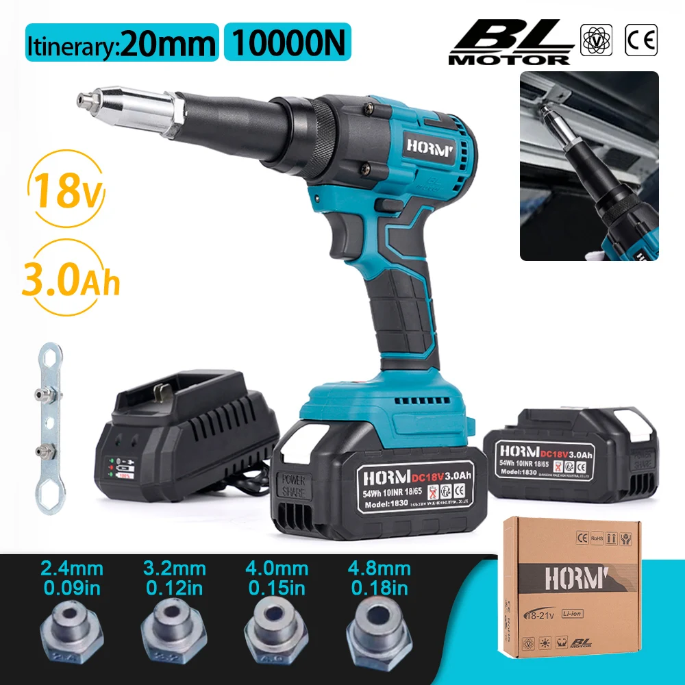 

10000N Brushless Electric Rivet Gun 2.4~4.8mm Cordless Rivet Nut Gun Drill Insert Automatic Riveting Tool For Makita 18V Battery