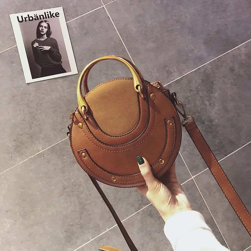 Vintage Frosted Stitching Small Round Bag Shoulder Bags for Women Female Handbags Crossbody Bags Designer Satchels Lady Tote Sac