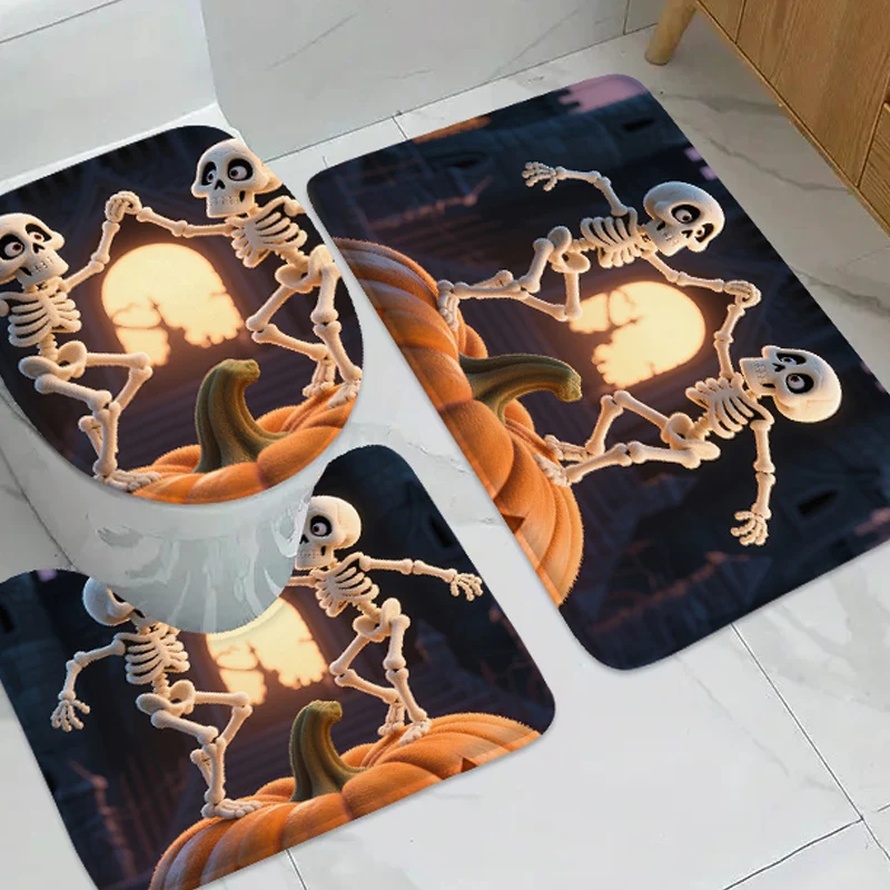 

Набор напольных ковриков для ванной комнаты Skeletonaround с тыквой, нескользящий коврик для ванной комнаты, ковер для душевой комнаты, коврик для крышки унитаза, мягкий и удобный