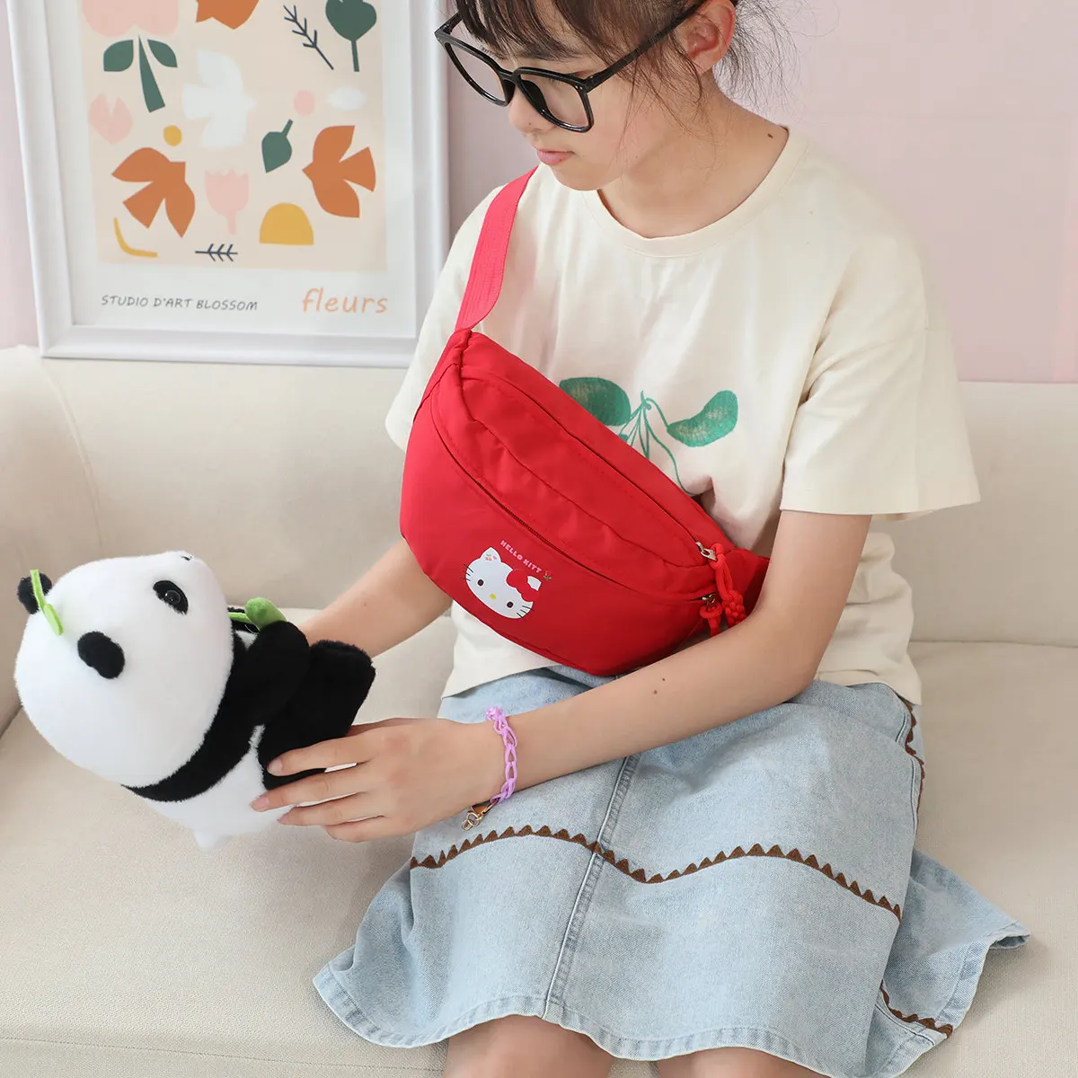 Zaino in stile giapponese Kuromi My Melody Hello Kitty Messenger Bag Cartoon Mobile Bag Leisure Bag marsupio Girl