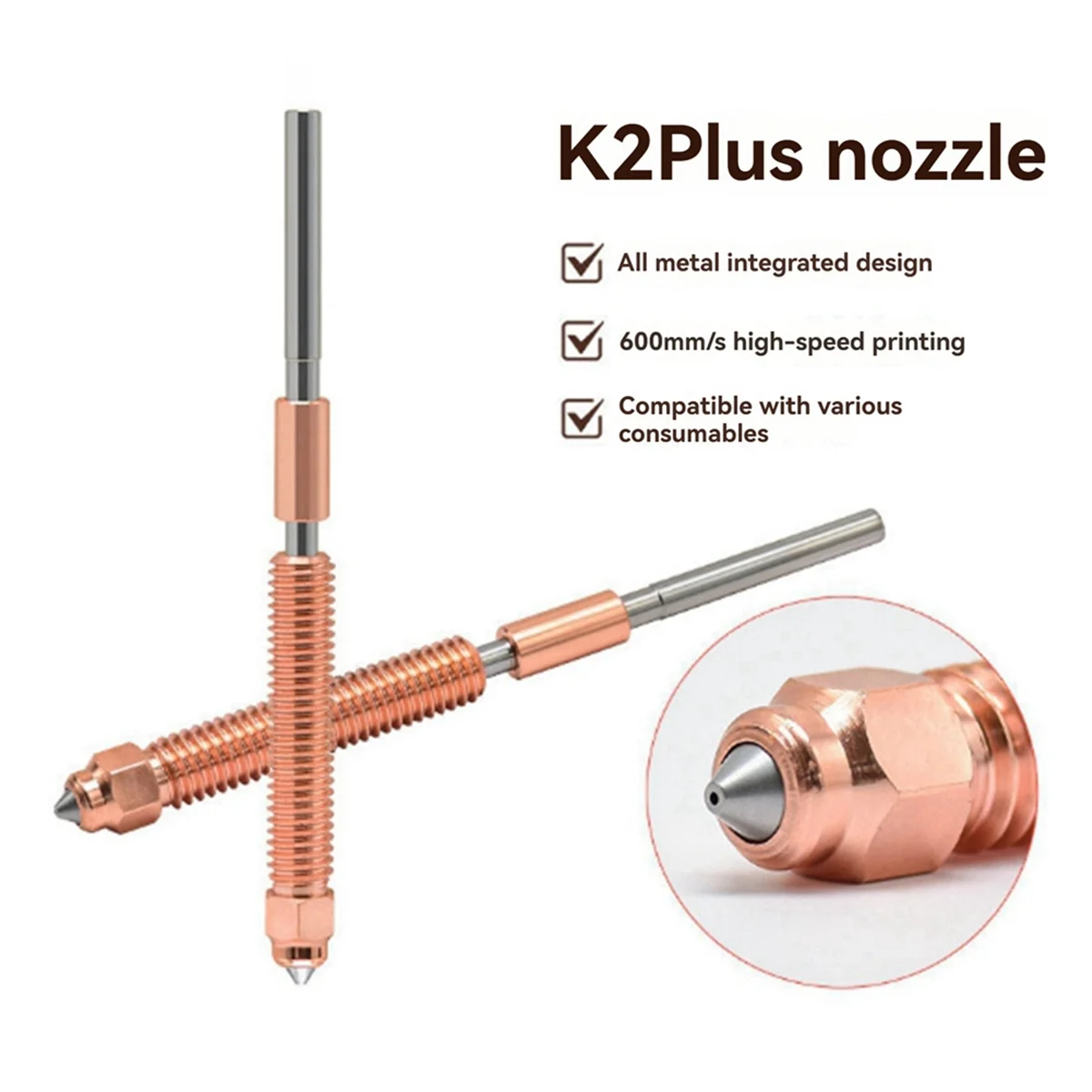 A56XQ para boquilla Creality K2 Plus, Kit de boquillas de intercambio rápido, diseño de acero endurecido para impresora 3D Creality K2 Plus, 2 piezas, 0,4mm