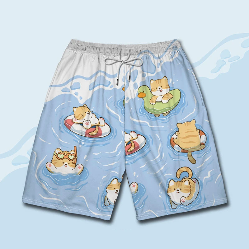 

Дышащие шорты для серфинга с кошачьим узором, быстросохнущие шорты в стиле хип-хоп с 3D принтом, забавные детские модные новые праздничные пляжные мужские шорты