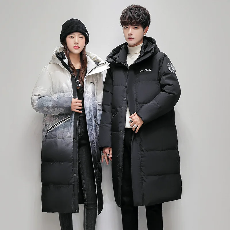 

New Gradient Long White Duck Down Jackets Men Women Thickened Winter Down Coats for Couples Fashion Puffer Outwear JK-056