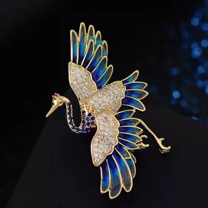Fashion Chinese Ancient Style Crane Brooches For Women Clothing Coat Jewelry Accessories Gift