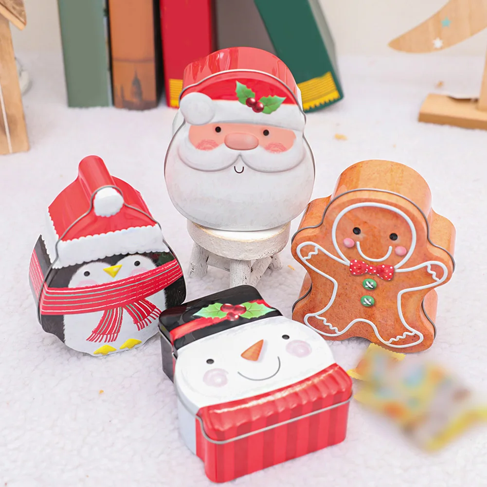 1pcs Christmas Iron Box Candy Box With Lid Christmas Candy Box Santa Claus Snowman Penguin Chocolate Cookies Snacks Gifts