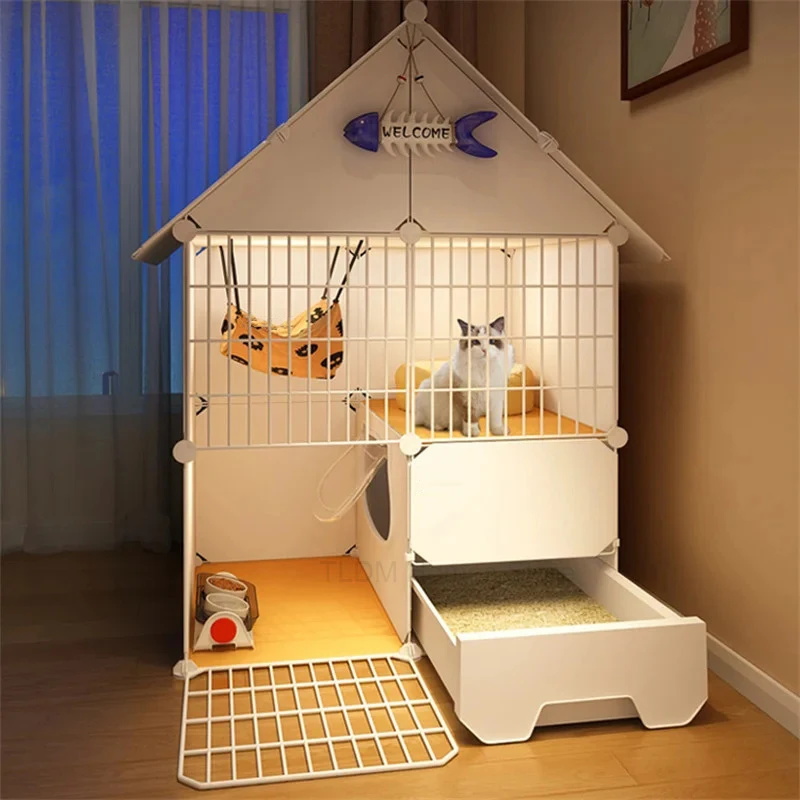 Cat Cage Anti-jailbreak Home Indoor Cat House with Cat Litter Basin Toilet Super Large Space Multi-storey Cat Villa Pet Supplies